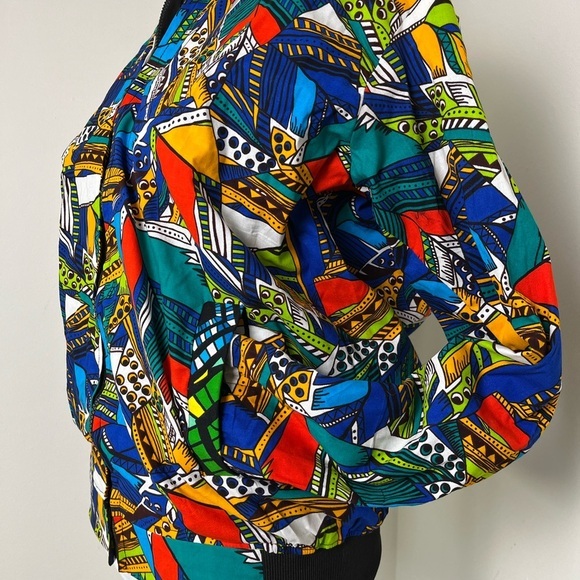 STUNNING African Inspired Wax Fabric Bomber Jacket | Medium - Picture 4 of 15